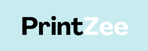 PrintZeeee logo on a light blue background